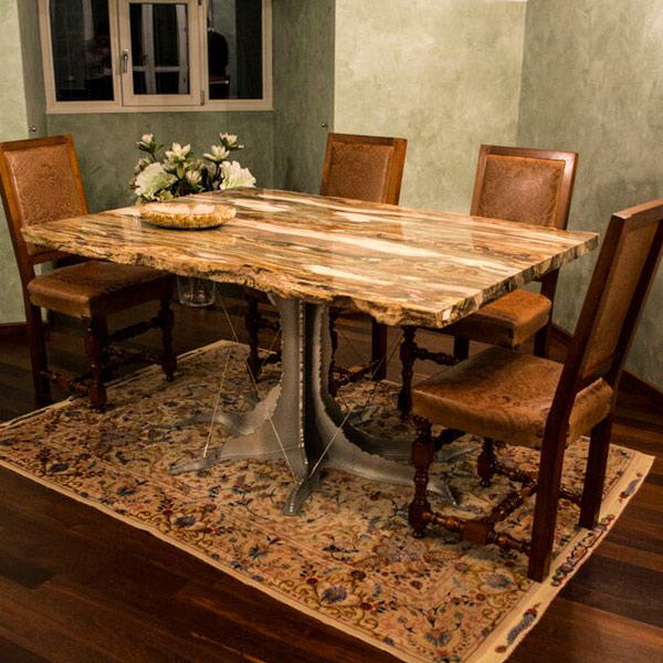 Large rectangular fossil wood dining table