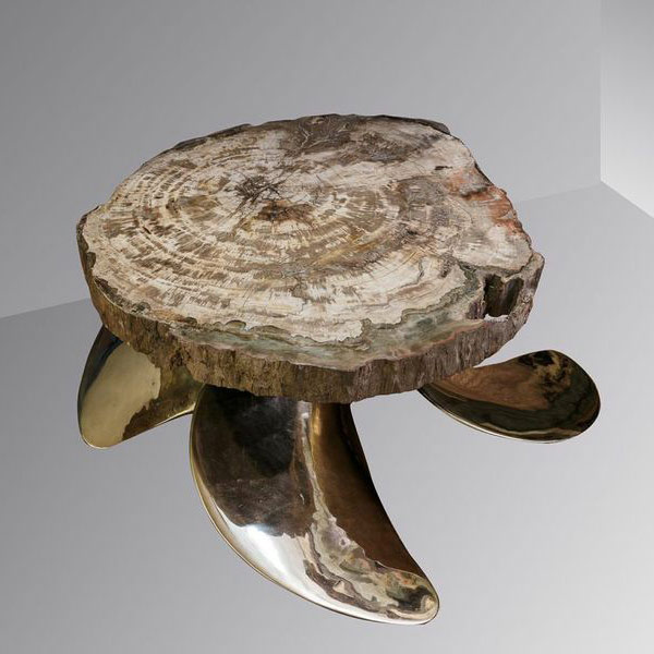 Petrified table on a bronze maritime propeller