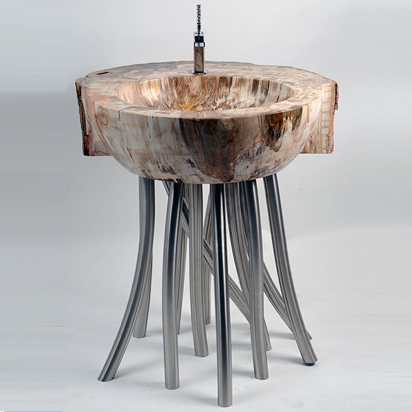 Fossil wood wash basin