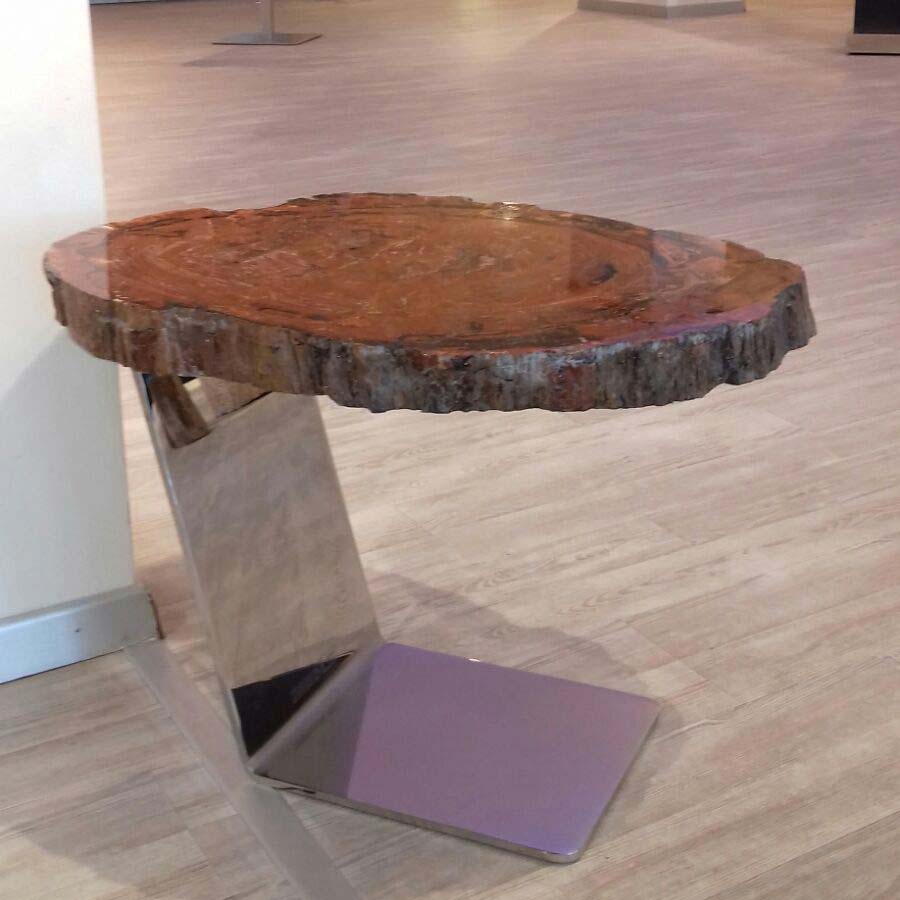 Red fossil wood table