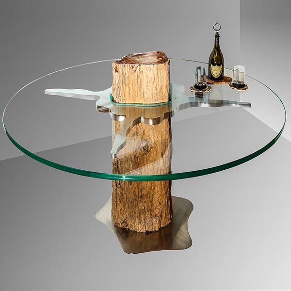 Round table from petrified tree trunk